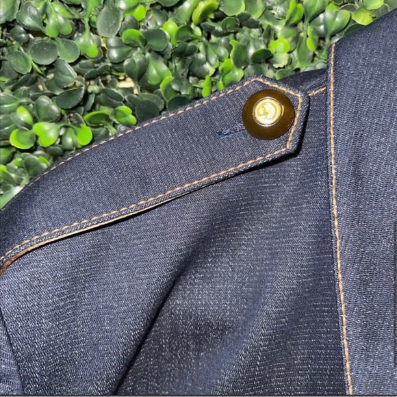 St John Sport Denim Jacket Suede Cuff Satin Trim Size Large Blue Navy - Picture 6 of 8